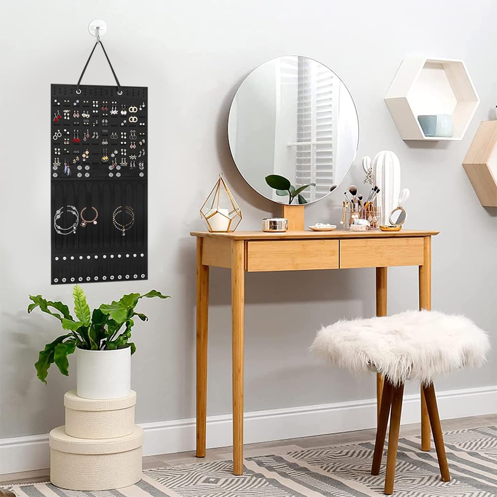 HASTHIP® Wall Hanging Jewellery Organizer for Women, Large Necklaces Earrings Organizer Box Hanger, Soft Felt Bracelets Earrings Storage Holder Display Board for Jewelry, Ear Studs, Hair Clips HASTHIP® Wall Hanging Jewellery Organizer for Women, Large Necklaces Earrings Organizer Box Hanger, Soft Felt Bracelets Earrings Storage Holder Display Board for Jewelry, Ear Studs, Hair Clips